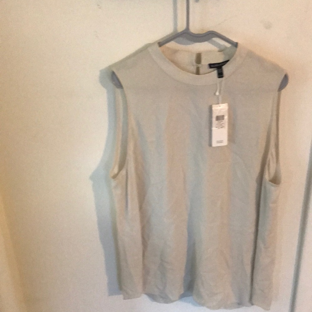 Eileen fisher silk georgette crepe high neck sleeveless tank color bone size XL